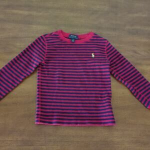 Polo Ralph Lauren kids navy blue and red stripe long sleeve polo size 4 T